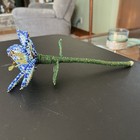 Vintage French Glass Beaded Flower In Dark Blues And Greens