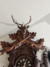 Antique West Germany Black Forest Deer Head Hunter 8 Day Cuckoo Clock Large Read