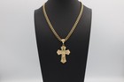 Large Ornate Crucifix Necklace  7mm Cuban Chain  14k Heavy Plated  Unisex