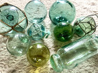 9 Authentic Japanese Antique Glass Fishing Floats Mix Set   Imperfect