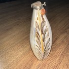 Antique Vintage Real Mother Of Pearl Shell Silver Trinket Box Hinged 5 1 2  Tall
