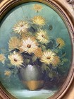 Antique Oil Floral Painting Ornate Gilded Wood Frame Artistic Interior Oval