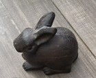 Vintage Small Cast Iron Bunny Figurine 4 5  Tall  Garden Rabbit