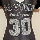 Hooters New England  30  Black V-neck Short Sleeve Sequin Rhinestone Shirt