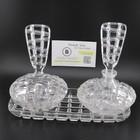 Vtg Etched Lead Crystal glass Vanity Set Mid-century Art Deco Perfume Bottle Set