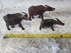 Hand Carved Wooden Water Buffalo Set Of 3 4inx6in  4inx5in  3 5inx4in Dark Wood