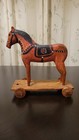 Vintage Handmade Folk Art Wood Horse Pull Toy On Wheels Hand Painted