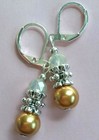 Butterscotch Glass Pearl   Crystal Earring Sp Leverback Handcrafted