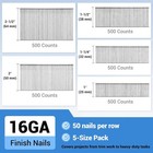Meite 2500 Counts 16 Gauge Finish Nails Assorted 5 Size Galvanized Straight Nail
