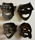 Vintage Small Greek Bronze Comedy Laughing Wall Hanging Mask - 4  Set Lot Of 4x