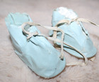 Antique Lot Of 2 Pair Blue Oilcloth Shoes For Bisque   Other Dolls Tie