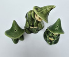 Vintage Elves Pixie Elf 1950 s Japan Set Of 3 Figurines Green Ceramic Porcelain