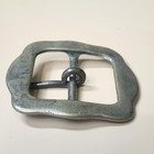 Vintage Solid Brass Belt Buckle Square Scalloped Edges Distressed Patina Finish