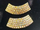 Vtg Shoe Clips Prong Set Ab Crystal Rhinestone Gold-tone Formal Bridal Prom 1x3 