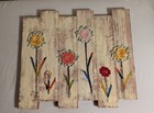  Crochet Art Flower Garden On White Washed Fence Planks Shabby Chic Handmade 