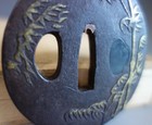 Tsuba Guard Jakushi Sign Name Bamboo Inlay Samurai Sword Fitting Edo