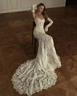 Beach Full Lace Wedding Dresses Long Sleeve Slim Mermaid Princess Bridal Gowns