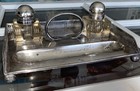 Vintage Wmf Germany Silver Plated Ink Stand With Two Crystal Inkwells