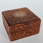 Vintage Handmade Carved Wooden Sewing Box Jewelry Trinket Floral Wood Inlay 1594