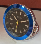 Bulova Travel Table Alarm Clock  100  Blue Bezel Desk Portable 2 5  Dia