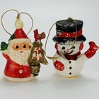 Vintage Blow Mold Santa Snowman Christmas Ornaments Set Of 2