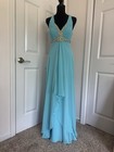 Faviana Aqua Turquoise Beaded Formal Evening Gown Wedding Guest Dress Size 10