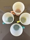 Set Of 4 Gothamware Plastic Cups W holders Pink Teal Green Picnic Set Parts Mcm