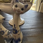 Set Of 2 Vintage  Mcm Ceramic Porcelain Art Cat Feline Kitten Figurine 12   9   