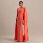 Party Evening Gown Dress Solid Round Neck Pleated Cape Shawl Fitted Maxi Dress 