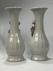 Vintage Pair Ceramic Bud Vases Raised 3d Pink Rose Flower White Ribbed Porcelain