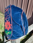 Antique Edwardian Blue Velvet Girls Hat With Felt Flower Embroidery 1920s