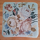 Vintage Needlepoint Ottoman Stool With Floral Design And Cast Iron Legs