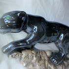 Vintage Mid Century Modern Ceramic Black Panther Statue 4  Green Eyes