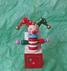 Vintage Wooden Christmas Ornament Jester Clown Jack In The Box Figurine 3   t
