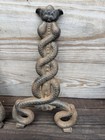 Antique Cast Iron Fireplace Snake Medical Caduceus Andirons Dogs Pair