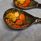 Vintage Russian Khokhloma Wooden Spoons Set Of 2 Hand Painted Lacquer Gold Red