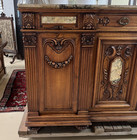 French Renaissance Revival Marble Mounted Topped Carved Walnut Sideboard