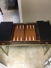 1962 Lane 6900 Wood  Backgammon Table  With Drawers   Metal Legs 42  X 20  Top