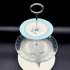 Mid Century Cake Stand Dessert Server 3-tier Vtg Plates New Hardware Blue Silver