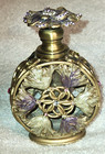 Vintage Brass Filigree Flowers Bejeweled 4  Perfume Bottle