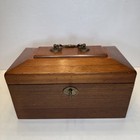 Vintage Wooden Lock Box Sarcophagus Form Storage Box  Brass Handle Lock   Key