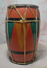 Wooden Drum Double Headed Hand Painted Folk Art Percussion Rope Tuned 14  Vtg