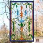 Handcrafted Jeweled Stained Glass Window Panel  21 25 w X 34 25 h