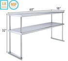18    X 60    Stainless Steel Adjustable Double Overshelf - Work Table Storage