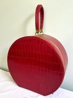 Vintage Red Crocodile Round Hat Box Train Case Luggage Suitcase 1950s - 1960s
