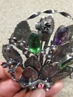 Rare Large Vintage 1940 s Signed Hobe Sterling Flower Basket Rhinestones Brooch