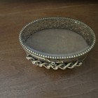 Vtg Gold Filigree Ormolu  Footed Casket Jewelry Trinket Box With Beveled Glass