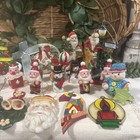 Vintage Christmas Ornaments Bundle Lot Various Ornaments Wood stained Glass