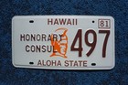 1981 Hawaii King Kamehameha License Plate - Honorary Consul