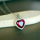 Heart Cut Simulated Red Garnet Women s Fancy Heart Pendant 14k White Gold Plated